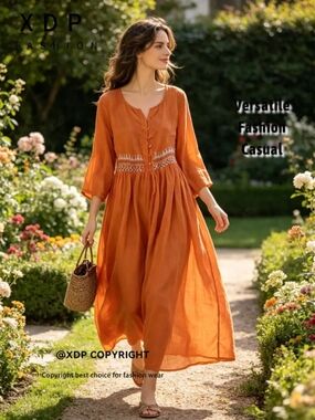 Promise Rust Orange Button-Front Maxi Dress